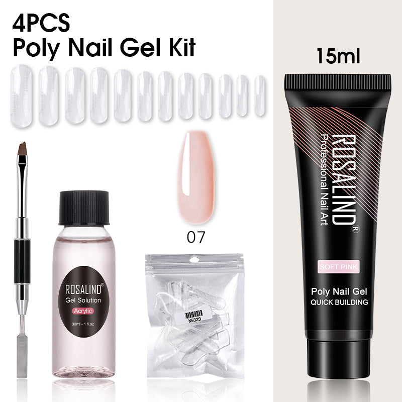 ROSALIND 15ML Poly Nail Gel Kit For Building Semi Permanent Nail Extension Gel All For Manicure Professional Nail Art Set Of Tools