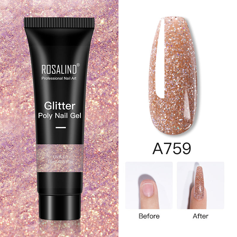 ROSALIND 15ml Glitter Poly Nail Gel 16 Fashion Colors Quick Builder Extension Say Goodbye To Short Nails