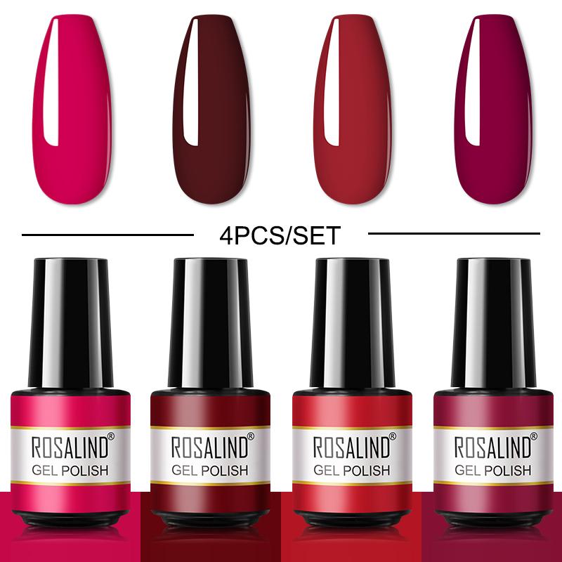 ROSALIND Mini Set 4PCS Soak Off Gel Polish Bright For Nail Art Design LED/UV Lamp
