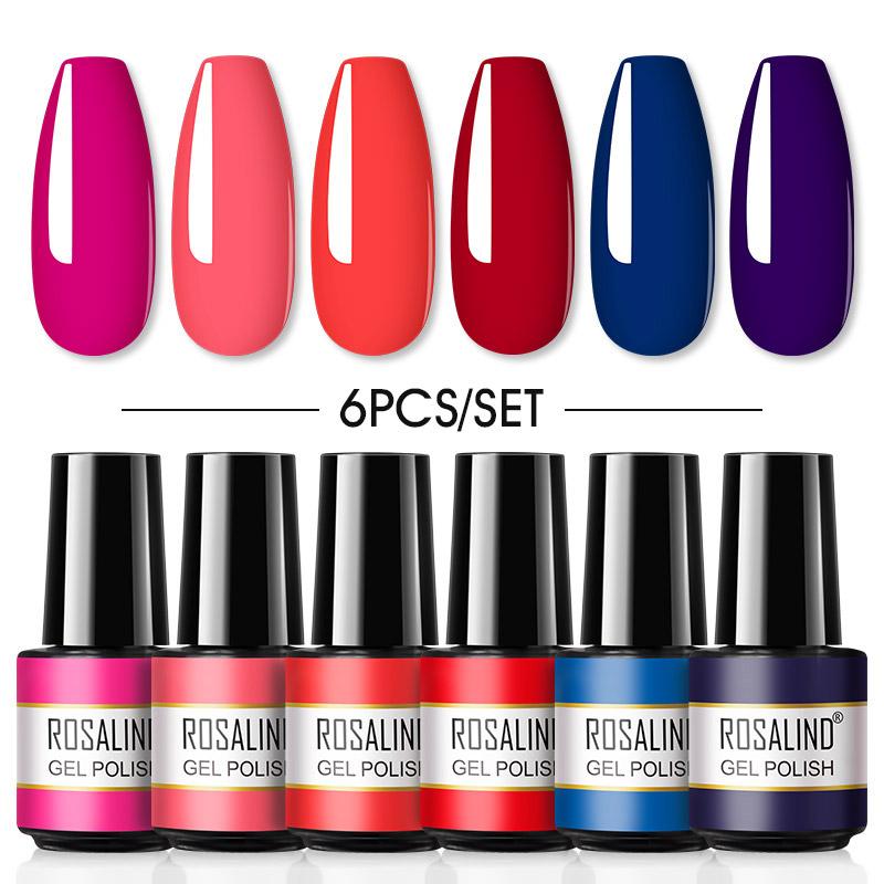 ROSALIND Mini Set 6PCS Soak Off Gel Polish Bright For Nail Art Design LED/UV Lamp