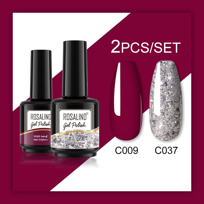 ROSALIND Gel Nail Polish 2Pcs/Set For Manicure Nails Art UV Gel Need Base Top Coat Vernis Semi permanent Nail Polish 15ML