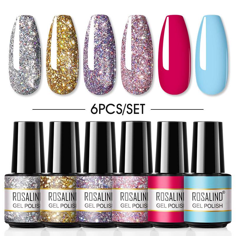 ROSALIND Mini Set 6PCS Soak Off Gel Polish Bright For Nail Art Design LED/UV Lamp