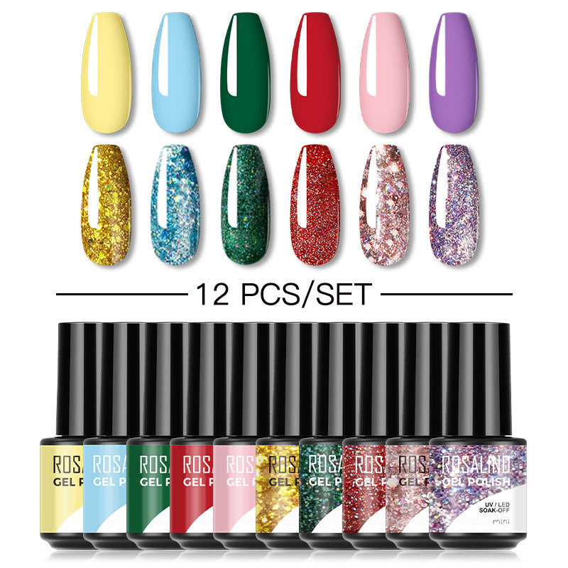 ROSALIND Mini Soak Off Gel Polish Set 12PCS Set Bright For Nail Art Design LED/UV Lamp