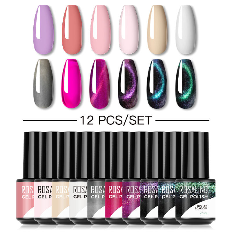 ROSALIND Mini Soak Off Gel Polish Set 12PCS Set Bright For Nail Art Design LED/UV Lamp