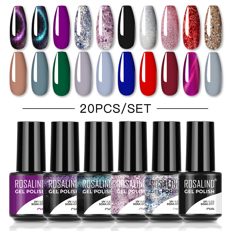 ROSALIND Mini Soak Off Gel Polish Set 20PCS Set Bright For Nail Art Design LED/UV Lamp