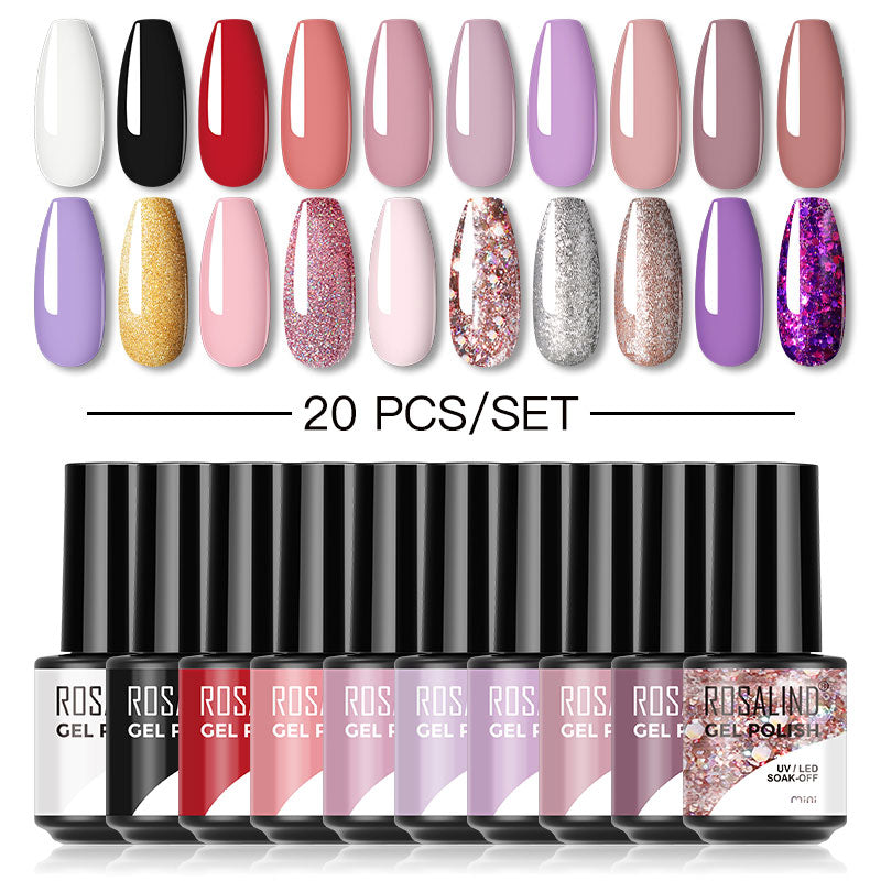 ROSALIND Mini Soak Off Gel Polish Set 20PCS Set Bright For Nail Art Design LED/UV Lamp