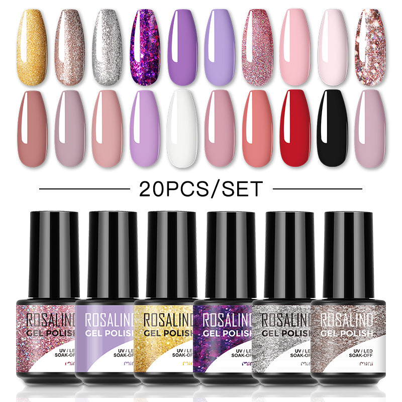 ROSALIND Mini Soak Off Gel Polish Set 20PCS Set Bright For Nail Art Design LED/UV Lamp