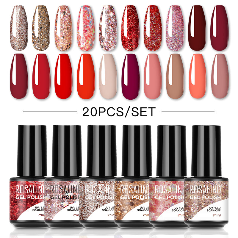 ROSALIND Mini Soak Off Gel Polish Set 20PCS Set Bright For Nail Art Design LED/UV Lamp