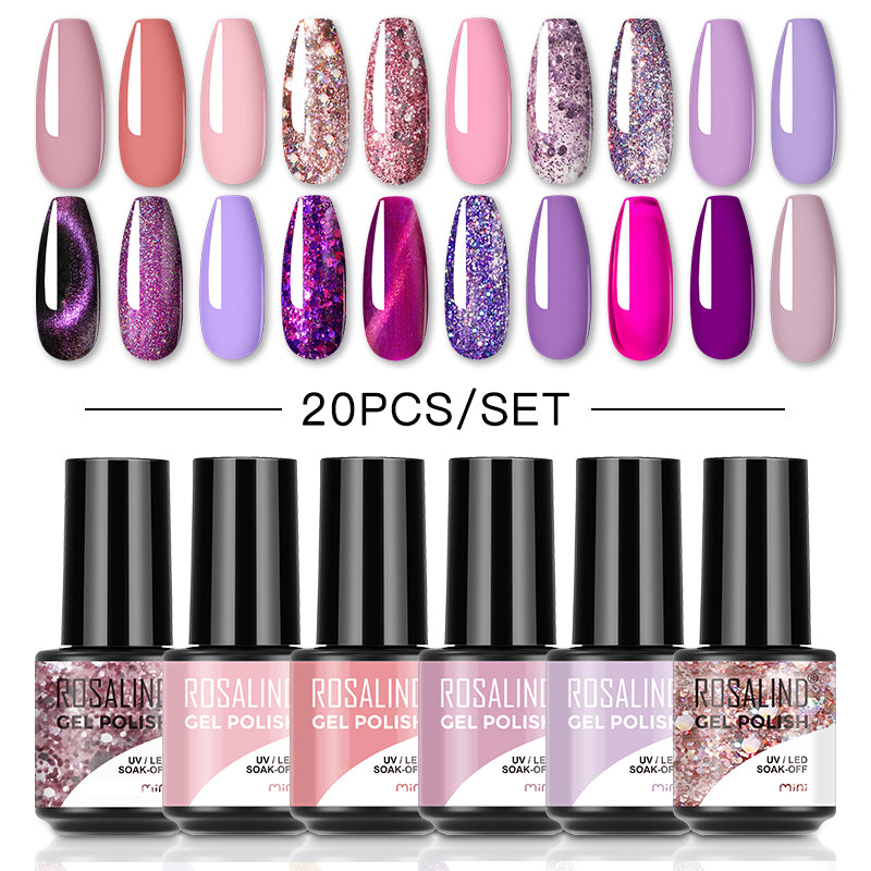 ROSALIND Mini Soak Off Gel Polish Set 20PCS Set Bright For Nail Art Design LED/UV Lamp