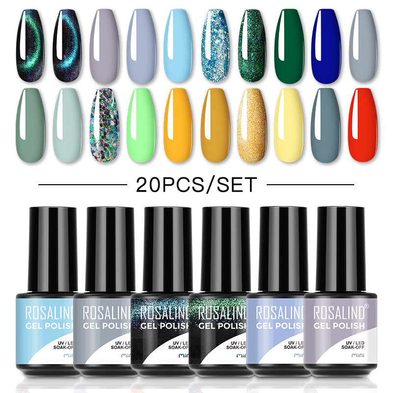 ROSALIND Mini Soak Off Gel Polish Set 20PCS Set Bright For Nail Art Design LED/UV Lamp