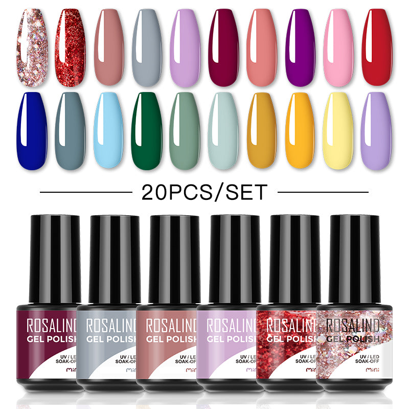 ROSALIND Mini Soak Off Gel Polish Set 20PCS Set Bright For Nail Art Design LED/UV Lamp