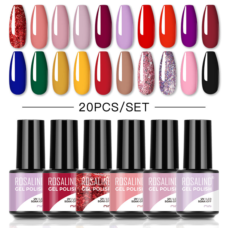 ROSALIND Mini Soak Off Gel Polish Set 20PCS Set Bright For Nail Art Design LED/UV Lamp