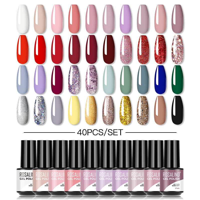 ROSALIND 40PCS/Set Soak Off Gel Polish Bright For Nail Art Design LED/UV Lamp