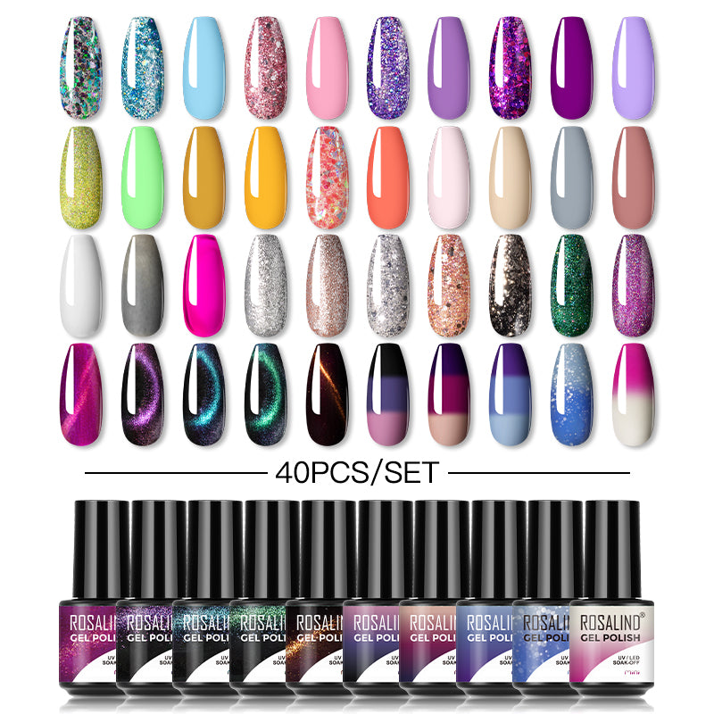 ROSALIND 40PCS/Set Soak Off Gel Polish Bright For Nail Art Design LED/UV Lamp