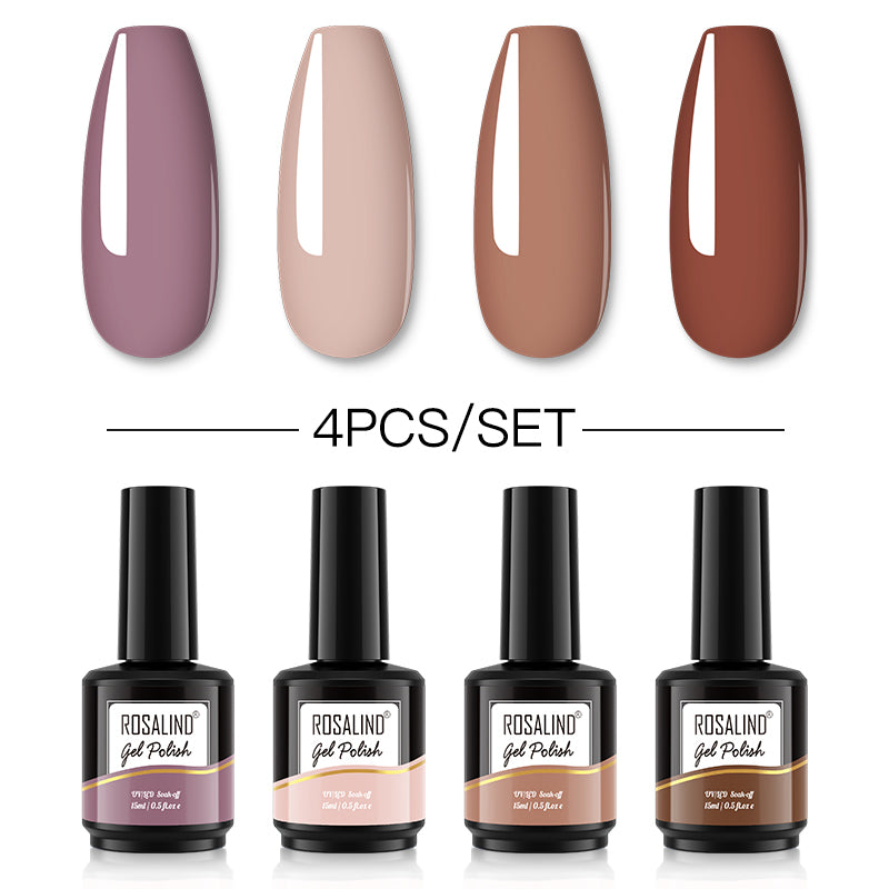 ROSALIND Gel Nail Polish 4Pcs/Set For Manicure Nails Art UV Gel Need Base Top Coat Vernis Semi permanent Nail Polish 15ML