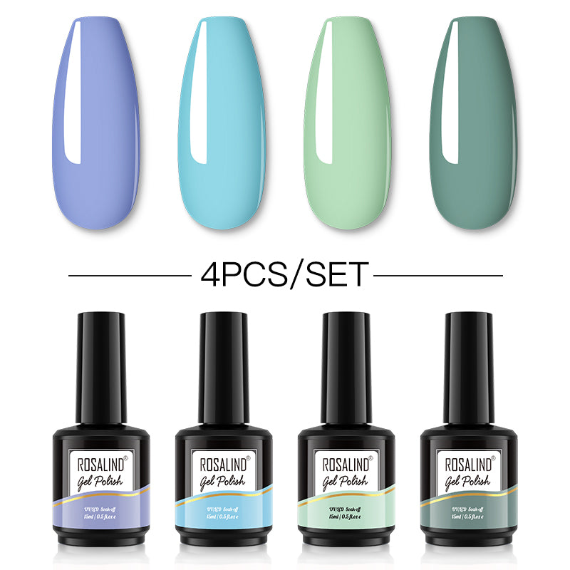 ROSALIND Gel Nail Polish 4Pcs/Set For Manicure Nails Art UV Gel Need Base Top Coat Vernis Semi permanent Nail Polish 15ML