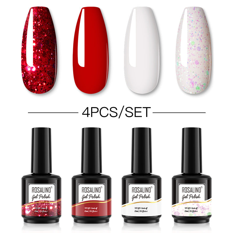ROSALIND 4PCS Set 40 colors 15ml Soak Off Gel Polish Bright For Nail Art Design LED/UV Lamp SLH