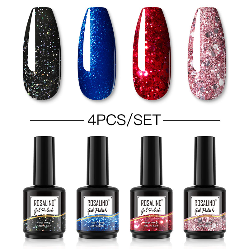 ROSALIND Gel Nail Polish 4Pcs/Set For Manicure Nails Art UV Gel Need Base Top Coat Vernis Semi permanent Nail Polish 15ML