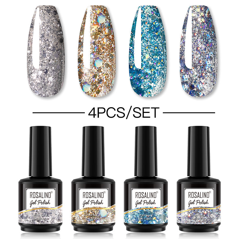 ROSALIND 4PCS Set 40 colors 15ml Soak Off Gel Polish Bright For Nail Art Design LED/UV Lamp SLH