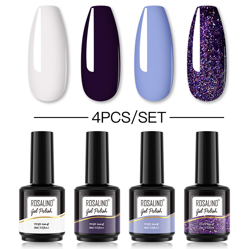 ROSALIND Gel Nail Polish 4Pcs/Set For Manicure Nails Art UV Gel Need Base Top Coat Vernis Semi permanent Nail Polish 15ML