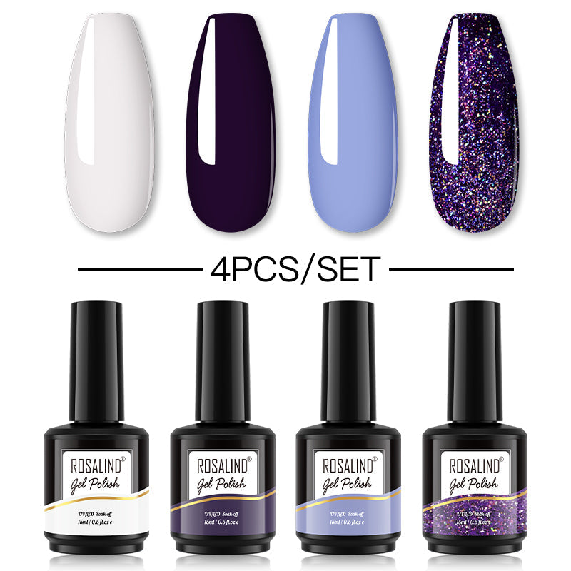 ROSALIND 4PCS Set 40 colors 15ml Soak Off Gel Polish Bright For Nail Art Design LED/UV Lamp SLH