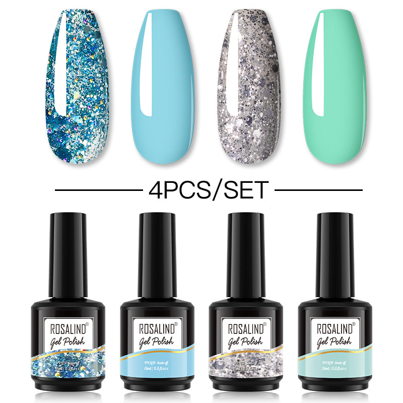 ROSALIND Gel Nail Polish 4Pcs/Set For Manicure Nails Art UV Gel Need Base Top Coat Vernis Semi permanent Nail Polish 15ML