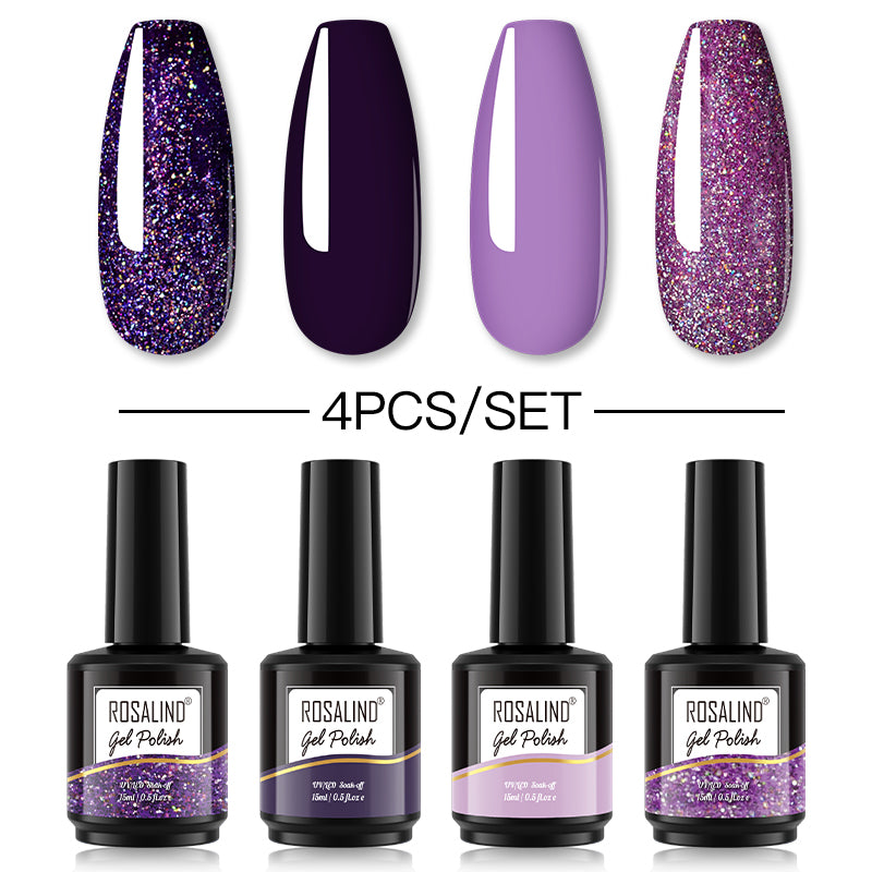 ROSALIND Gel Nail Polish 4Pcs/Set For Manicure Nails Art UV Gel Need Base Top Coat Vernis Semi permanent Nail Polish 15ML