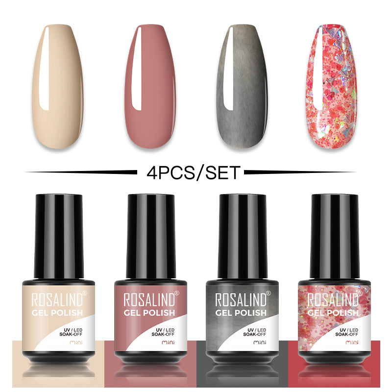 ROSALIND Soak Off Mini Gel Polish Set 4PCS Set Bright For Nail Art Design LED/UV Lamp