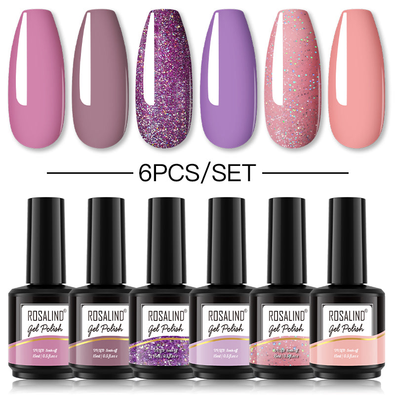 ROSALIND Gel Nail Polish 6Pcs/Set For Manicure Nails Art UV Gel Need Base Top Coat Vernis Semi permanent Nail Polish 15ML
