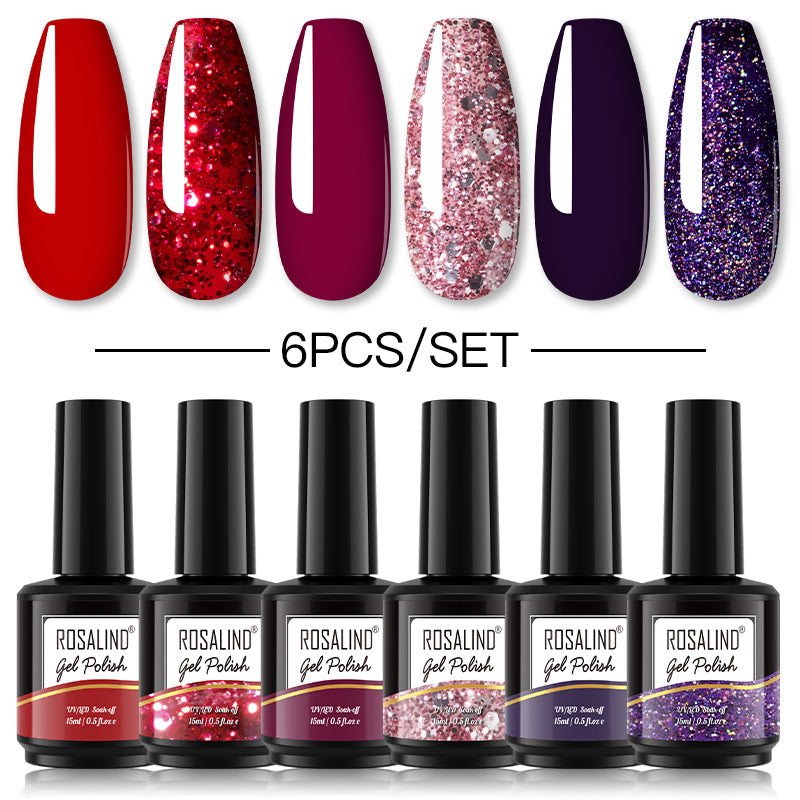 ROSALIND Gel Nail Polish 6Pcs/Set For Manicure Nails Art UV Gel Need Base Top Coat Vernis Semi permanent Nail Polish 15ML