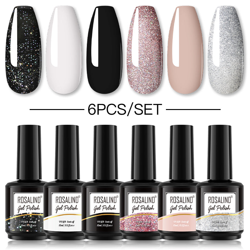 ROSALIND Gel Nail Polish 6Pcs/Set For Manicure Nails Art UV Gel Need Base Top Coat Vernis Semi permanent Nail Polish 15ML