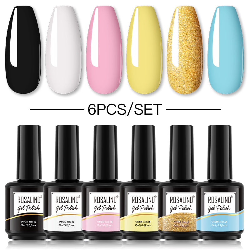 ROSALIND Gel Nail Polish 6Pcs/Set For Manicure Nails Art UV Gel Need Base Top Coat Vernis Semi permanent Nail Polish 15ML