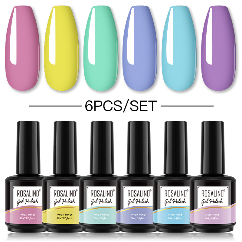 ROSALIND Gel Nail Polish 6Pcs/Set For Manicure Nails Art UV Gel Need Base Top Coat Vernis Semi permanent Nail Polish 15ML