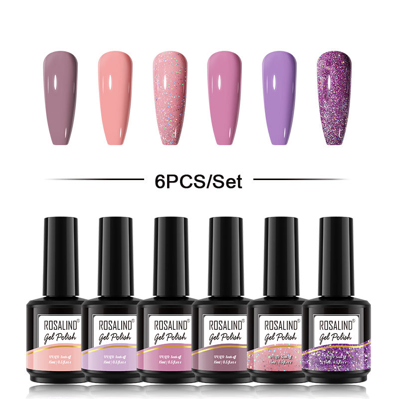 ROSALIND Gel Nail Polish 6Pcs/Set For Manicure Nails Art UV Gel Need Base Top Coat Vernis Semi permanent Nail Polish 15ML