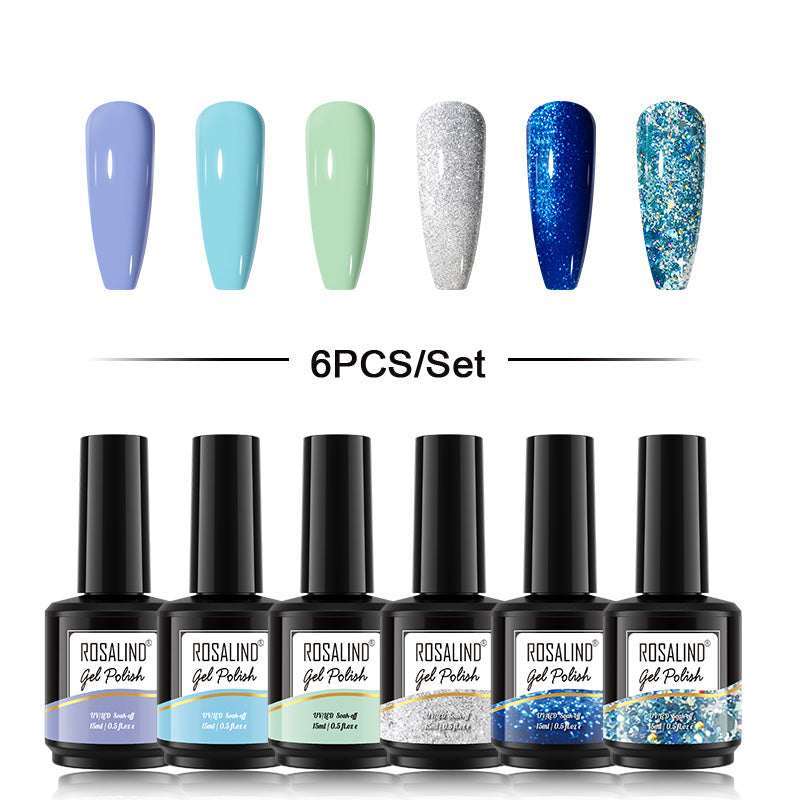 ROSALIND Gel Nail Polish 6Pcs/Set For Manicure Nails Art UV Gel Need Base Top Coat Vernis Semi permanent Nail Polish 15ML