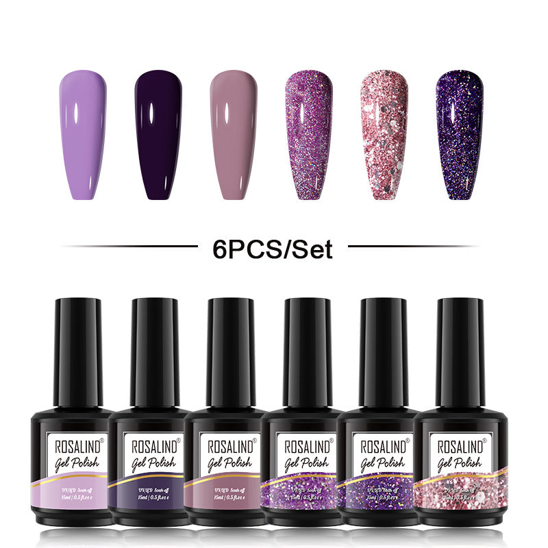 ROSALIND Gel Nail Polish 6Pcs/Set For Manicure Nails Art UV Gel Need Base Top Coat Vernis Semi permanent Nail Polish 15ML