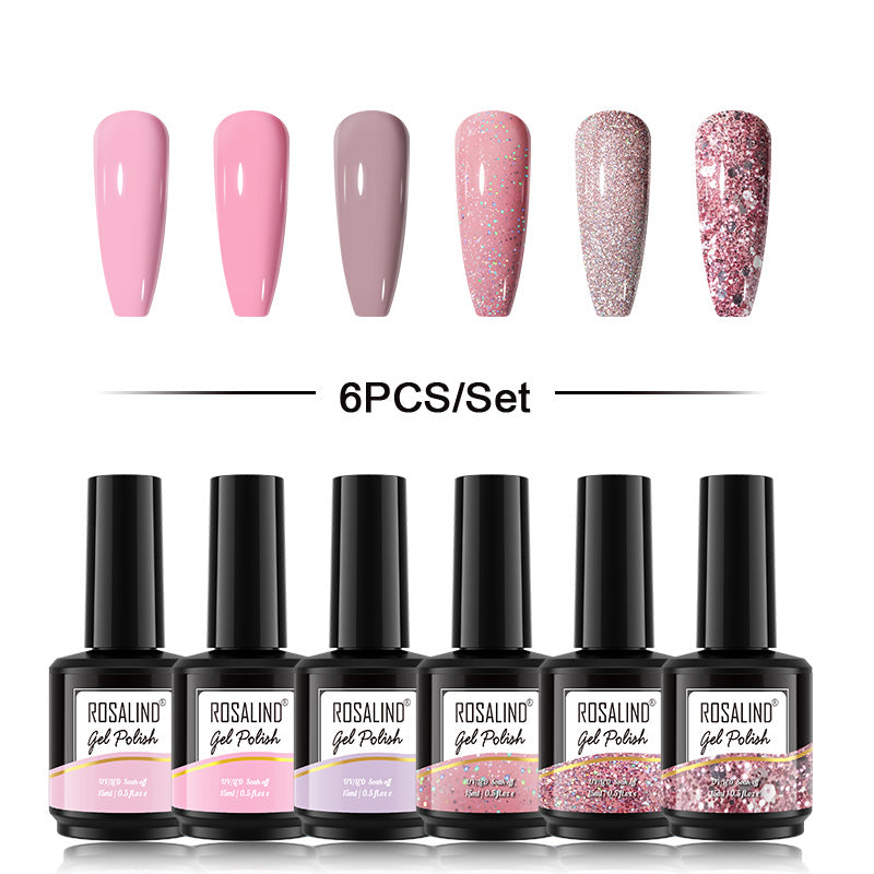 ROSALIND Gel Nail Polish 6Pcs/Set For Manicure Nails Art UV Gel Need Base Top Coat Vernis Semi permanent Nail Polish 15ML