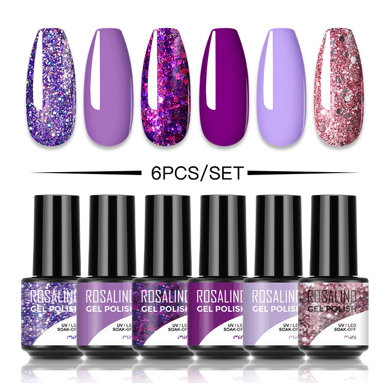 ROSALIND Soak Off Mini Gel Polish 6PCS Set Bright For Nail Art Design LED/UV Lamp