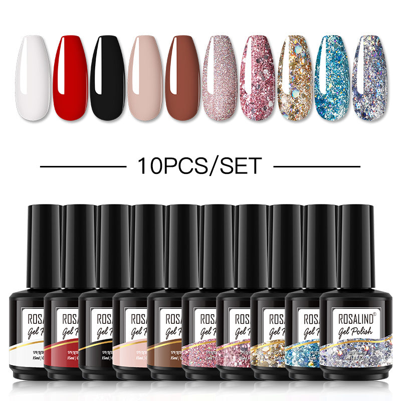 ROSALIND 10PCS Set 40 colors 15ml Soak Off Gel Polish Bright For Nail Art Design LED/UV Lamp