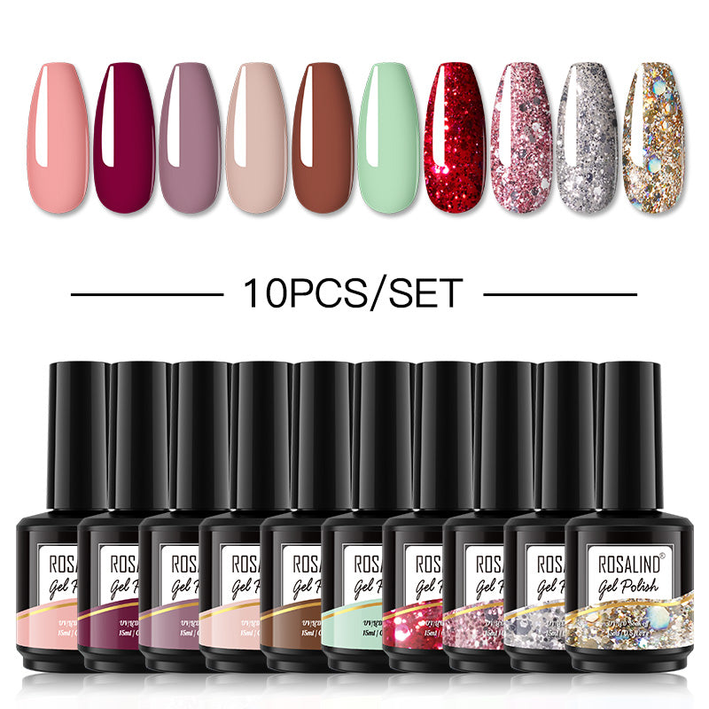ROSALIND 10PCS Set 40 colors 15ml Soak Off Gel Polish Bright For Nail Art Design LED/UV Lamp