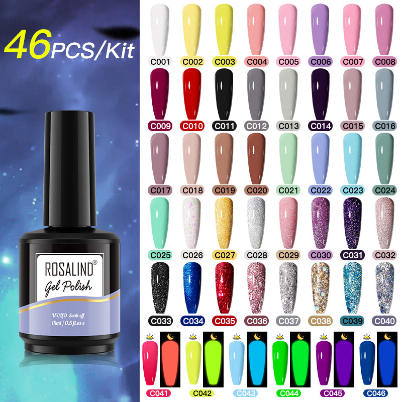 ROSALIND Gel Nail Polish 46Pcs/Set For Manicure Nails Art UV Gel Need Base Top Coat Vernis Semi permanent Nail Polish 15ML