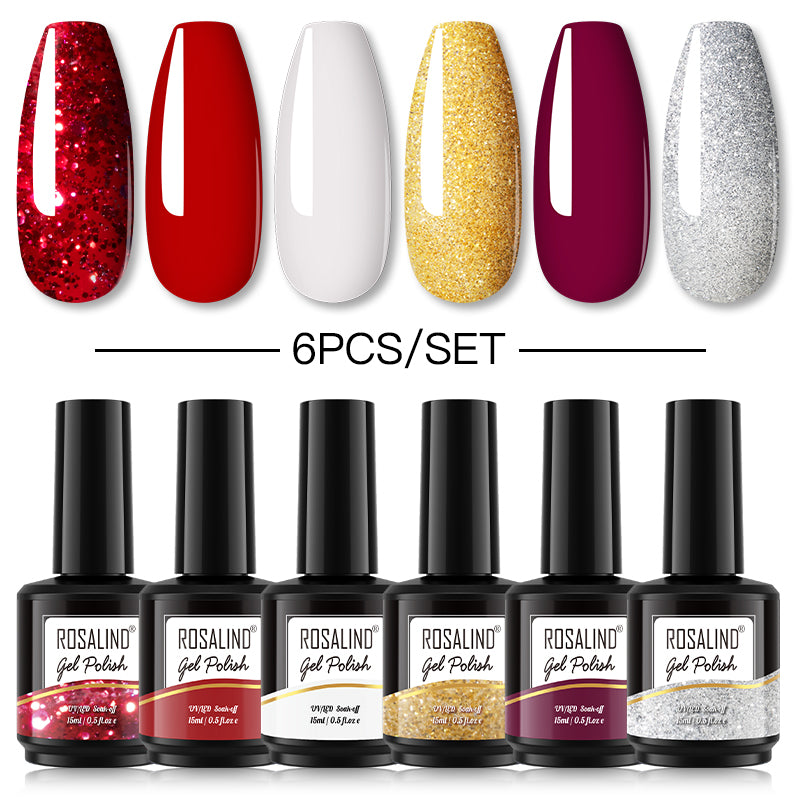ROSALIND Gel Nail Polish 6Pcs/Set For Manicure Nails Art UV Gel Need Base Top Coat Vernis Semi permanent Nail Polish 15ML