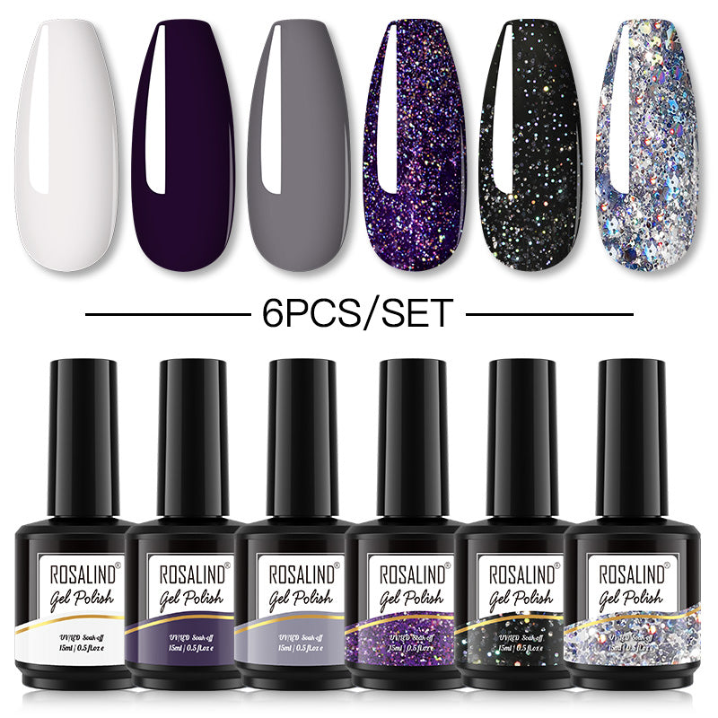 ROSALIND Gel Nail Polish 6Pcs/Set For Manicure Nails Art UV Gel Need Base Top Coat Vernis Semi permanent Nail Polish 15ML