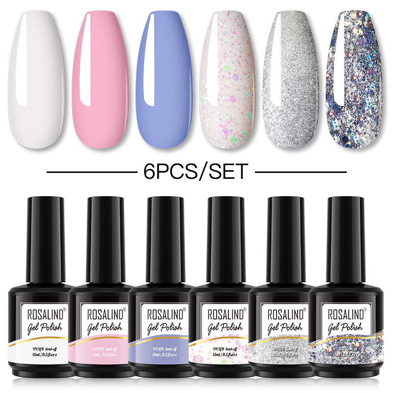 ROSALIND Gel Nail Polish 6Pcs/Set For Manicure Nails Art UV Gel Need Base Top Coat Vernis Semi permanent Nail Polish 15ML