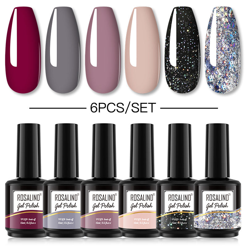 ROSALIND Gel Nail Polish 6Pcs/Set For Manicure Nails Art UV Gel Need Base Top Coat Vernis Semi permanent Nail Polish 15ML
