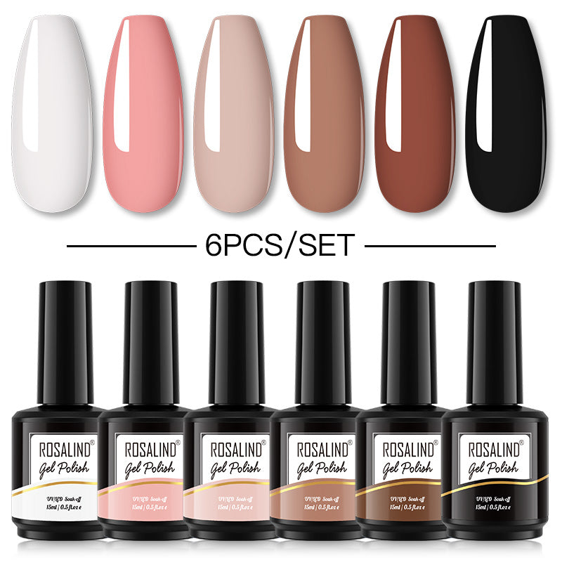 ROSALIND Gel Nail Polish 6Pcs/Set For Manicure Nails Art UV Gel Need Base Top Coat Vernis Semi permanent Nail Polish 15ML