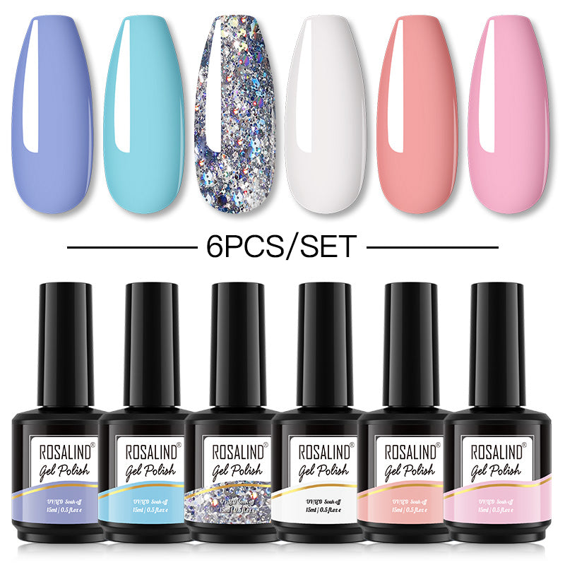 ROSALIND Gel Nail Polish 6Pcs/Set For Manicure Nails Art UV Gel Need Base Top Coat Vernis Semi permanent Nail Polish 15ML