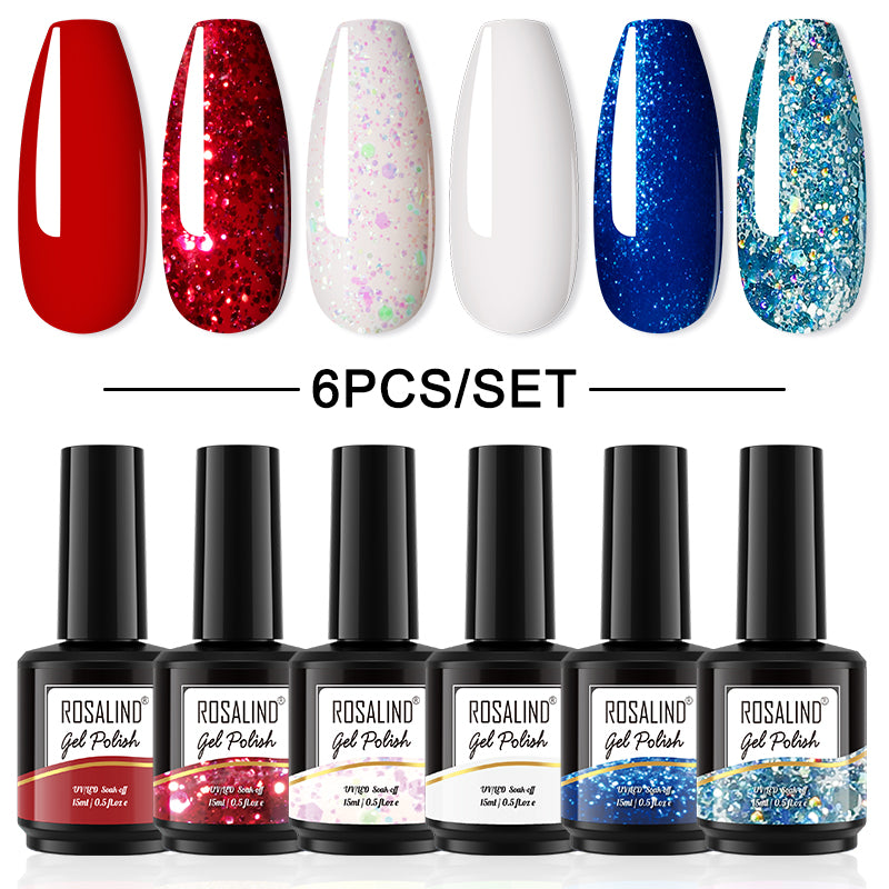 ROSALIND Gel Nail Polish 6Pcs/Set For Manicure Nails Art UV Gel Need Base Top Coat Vernis Semi permanent Nail Polish 15ML