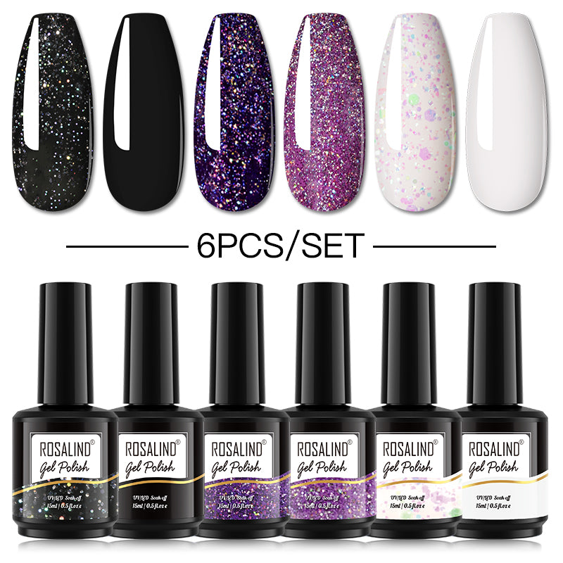 ROSALIND Gel Nail Polish 6Pcs/Set For Manicure Nails Art UV Gel Need Base Top Coat Vernis Semi permanent Nail Polish 15ML