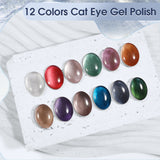 ROSALIND Cat Eye Gel Nail Polish - 12 Colors Cateye Gel Polish with Magnet Stick Sparkle Diamond Effect Soak Off UV Set Magic Magnetic Glitter Christmas Nail Art Collection Manicure Gift for Women